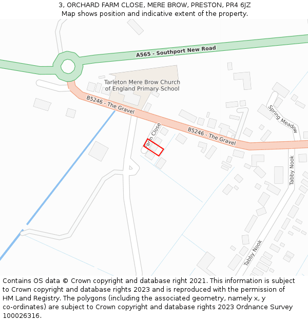 3, ORCHARD FARM CLOSE, MERE BROW, PRESTON, PR4 6JZ: Location map and indicative extent of plot