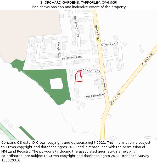 3, ORCHARD GARDENS, TARPORLEY, CW6 9GR: Location map and indicative extent of plot