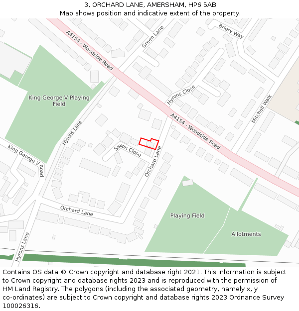 3, ORCHARD LANE, AMERSHAM, HP6 5AB: Location map and indicative extent of plot