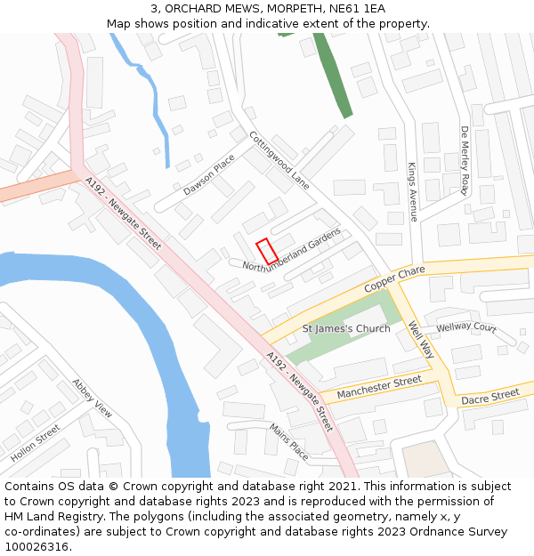 3, ORCHARD MEWS, MORPETH, NE61 1EA: Location map and indicative extent of plot