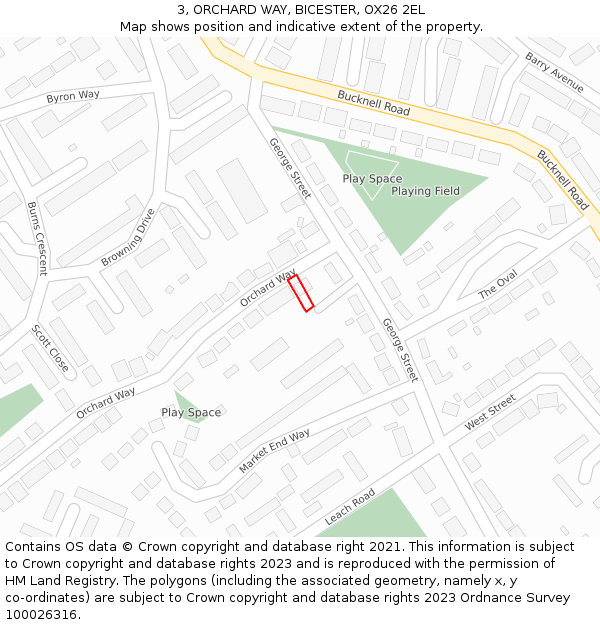 3, ORCHARD WAY, BICESTER, OX26 2EL: Location map and indicative extent of plot