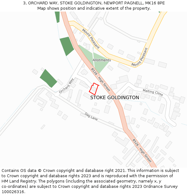 3, ORCHARD WAY, STOKE GOLDINGTON, NEWPORT PAGNELL, MK16 8PE: Location map and indicative extent of plot