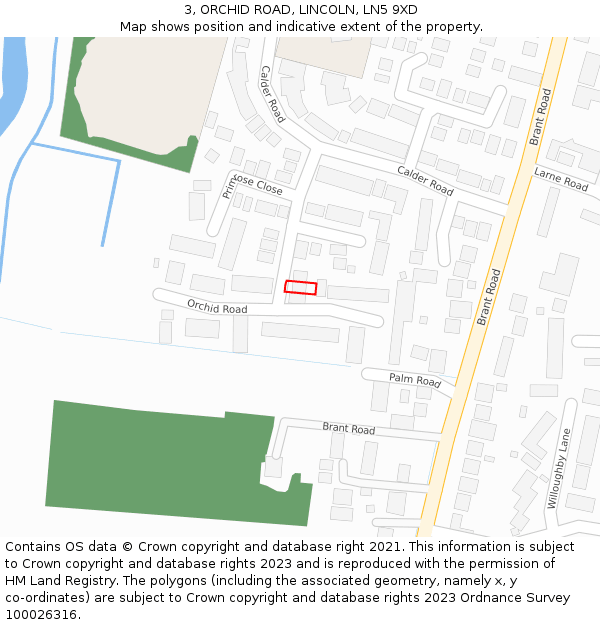 3, ORCHID ROAD, LINCOLN, LN5 9XD: Location map and indicative extent of plot