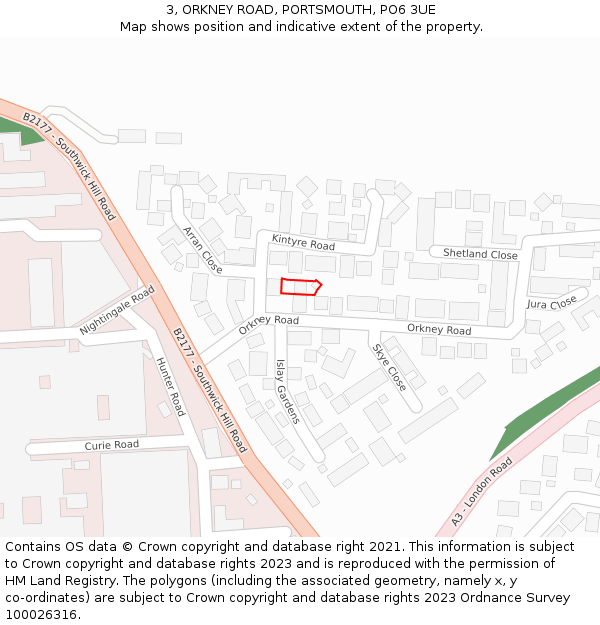 3, ORKNEY ROAD, PORTSMOUTH, PO6 3UE: Location map and indicative extent of plot