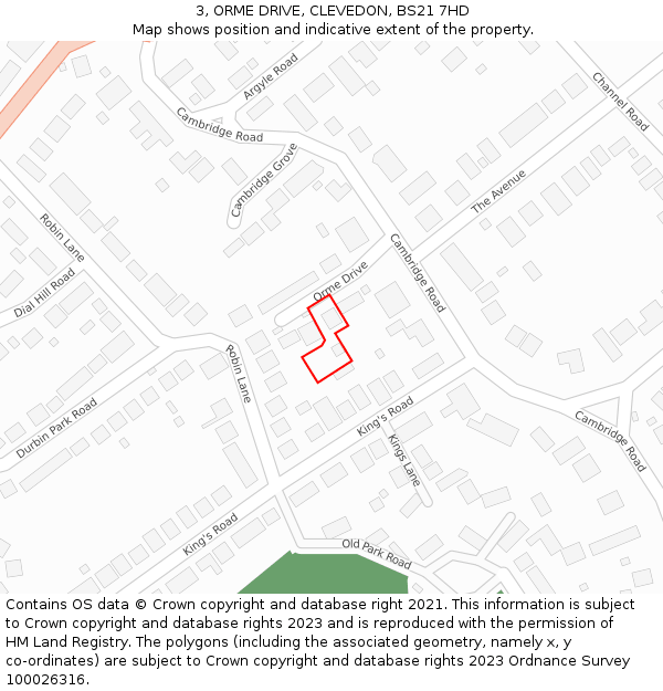 3, ORME DRIVE, CLEVEDON, BS21 7HD: Location map and indicative extent of plot