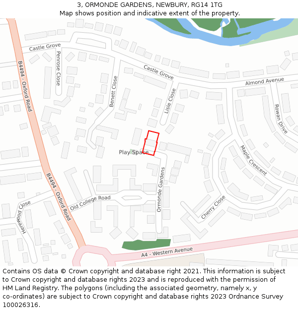 3, ORMONDE GARDENS, NEWBURY, RG14 1TG: Location map and indicative extent of plot