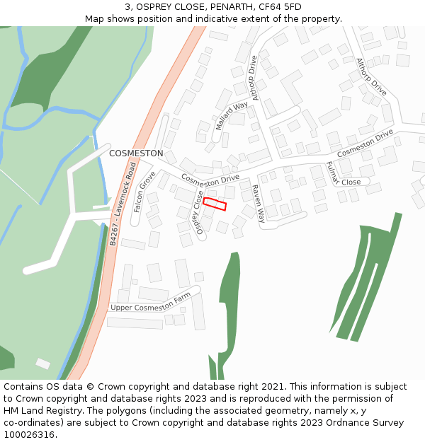 3, OSPREY CLOSE, PENARTH, CF64 5FD: Location map and indicative extent of plot