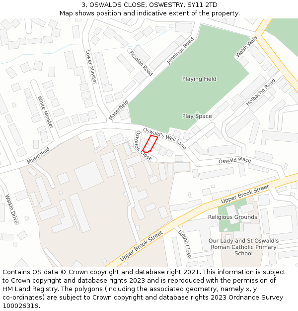 3, OSWALDS CLOSE, OSWESTRY, SY11 2TD: Location map and indicative extent of plot