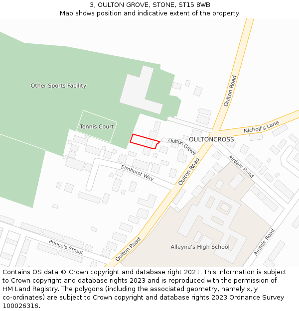 3, OULTON GROVE, STONE, ST15 8WB: Location map and indicative extent of plot