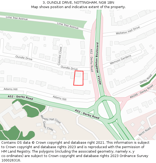 3, OUNDLE DRIVE, NOTTINGHAM, NG8 1BN: Location map and indicative extent of plot