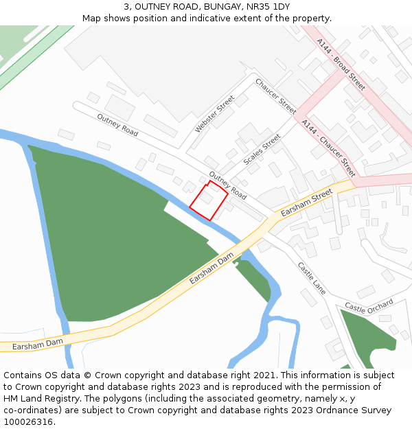 3, OUTNEY ROAD, BUNGAY, NR35 1DY: Location map and indicative extent of plot