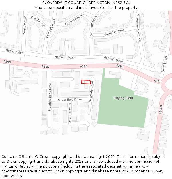 3, OVERDALE COURT, CHOPPINGTON, NE62 5YU: Location map and indicative extent of plot
