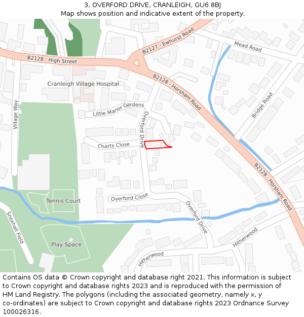 3, OVERFORD DRIVE, CRANLEIGH, GU6 8BJ: Location map and indicative extent of plot