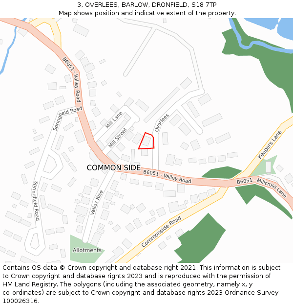 3, OVERLEES, BARLOW, DRONFIELD, S18 7TP: Location map and indicative extent of plot