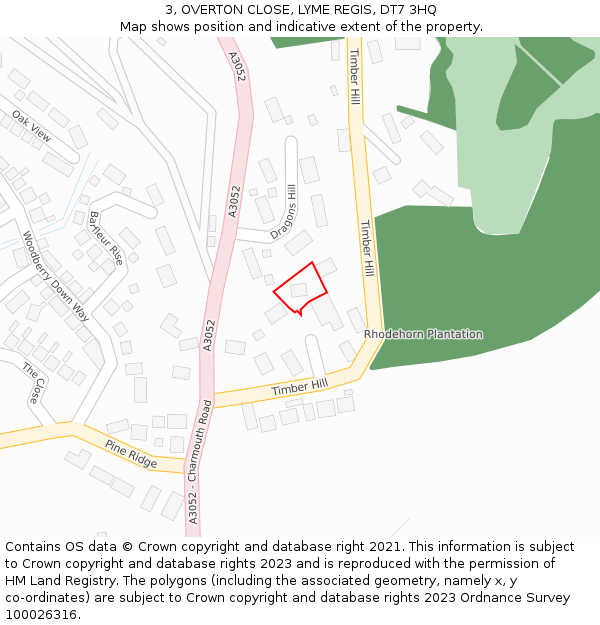 3, OVERTON CLOSE, LYME REGIS, DT7 3HQ: Location map and indicative extent of plot