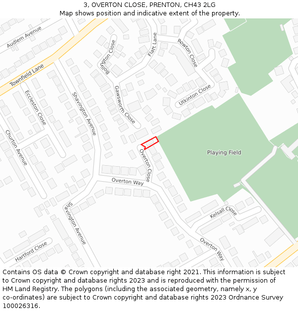 3, OVERTON CLOSE, PRENTON, CH43 2LG: Location map and indicative extent of plot