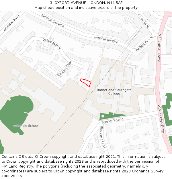 3, OXFORD AVENUE, LONDON, N14 5AF: Location map and indicative extent of plot