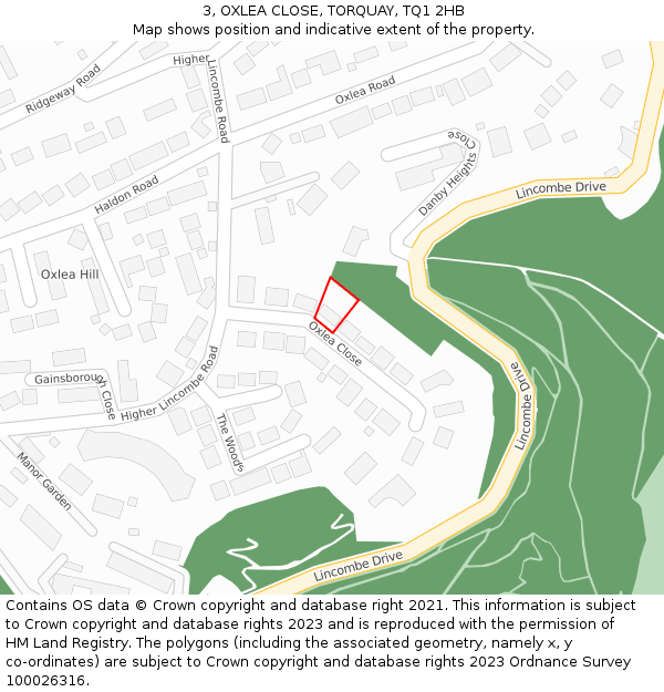 3, OXLEA CLOSE, TORQUAY, TQ1 2HB: Location map and indicative extent of plot