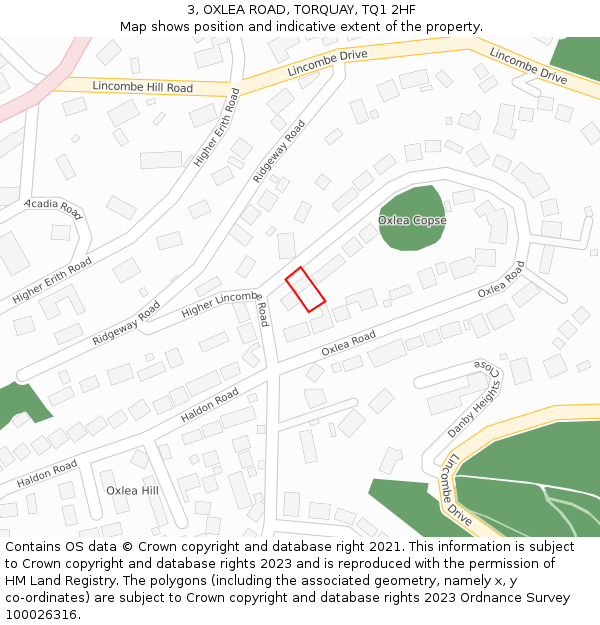 3, OXLEA ROAD, TORQUAY, TQ1 2HF: Location map and indicative extent of plot