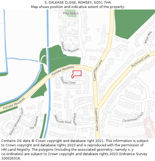 3, OXLEASE CLOSE, ROMSEY, SO51 7HA: Location map and indicative extent of plot