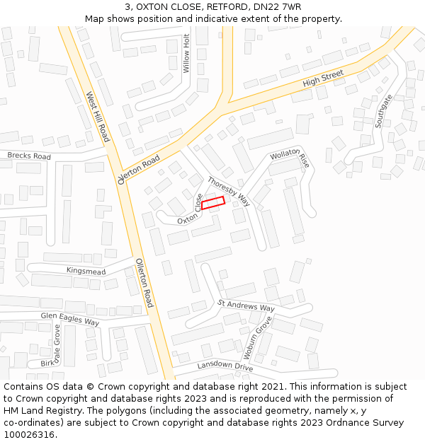 3, OXTON CLOSE, RETFORD, DN22 7WR: Location map and indicative extent of plot