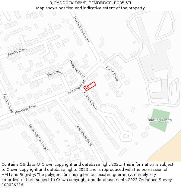 3, PADDOCK DRIVE, BEMBRIDGE, PO35 5TL: Location map and indicative extent of plot