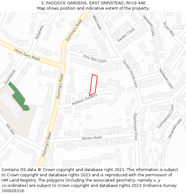 3, PADDOCK GARDENS, EAST GRINSTEAD, RH19 4AE: Location map and indicative extent of plot