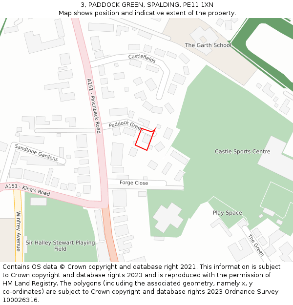 3, PADDOCK GREEN, SPALDING, PE11 1XN: Location map and indicative extent of plot