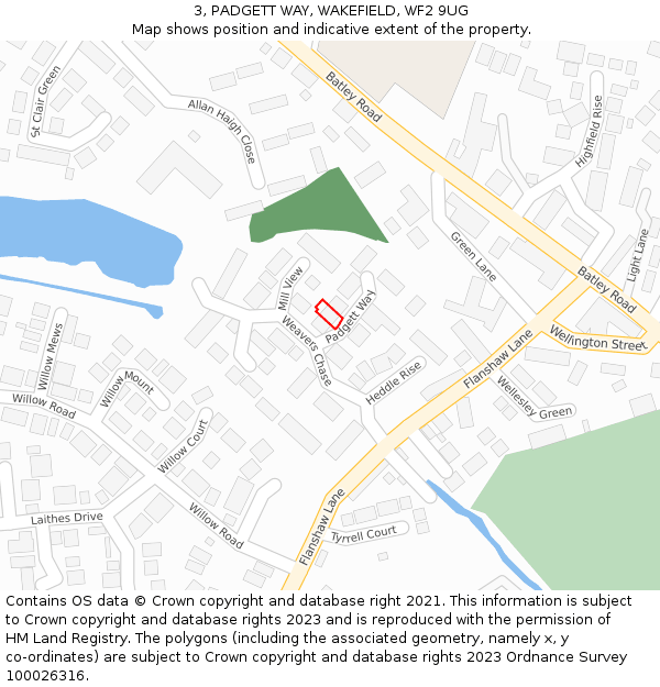 3, PADGETT WAY, WAKEFIELD, WF2 9UG: Location map and indicative extent of plot