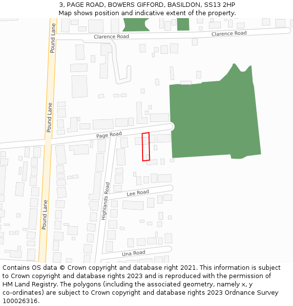 3, PAGE ROAD, BOWERS GIFFORD, BASILDON, SS13 2HP: Location map and indicative extent of plot