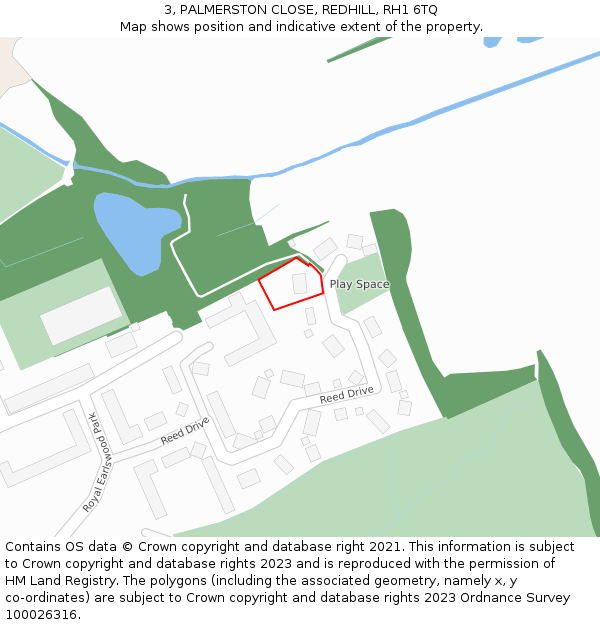 3, PALMERSTON CLOSE, REDHILL, RH1 6TQ: Location map and indicative extent of plot