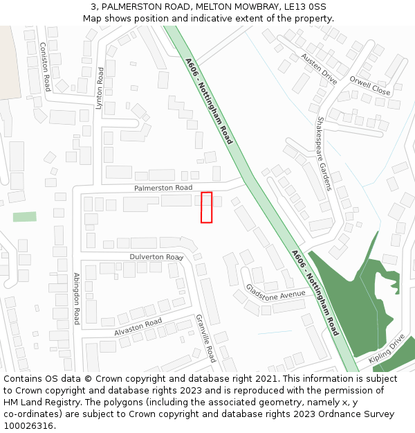 3, PALMERSTON ROAD, MELTON MOWBRAY, LE13 0SS: Location map and indicative extent of plot