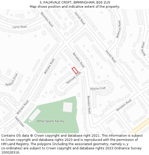 3, PALMVALE CROFT, BIRMINGHAM, B26 2US: Location map and indicative extent of plot
