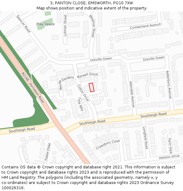 3, PANTON CLOSE, EMSWORTH, PO10 7XW: Location map and indicative extent of plot