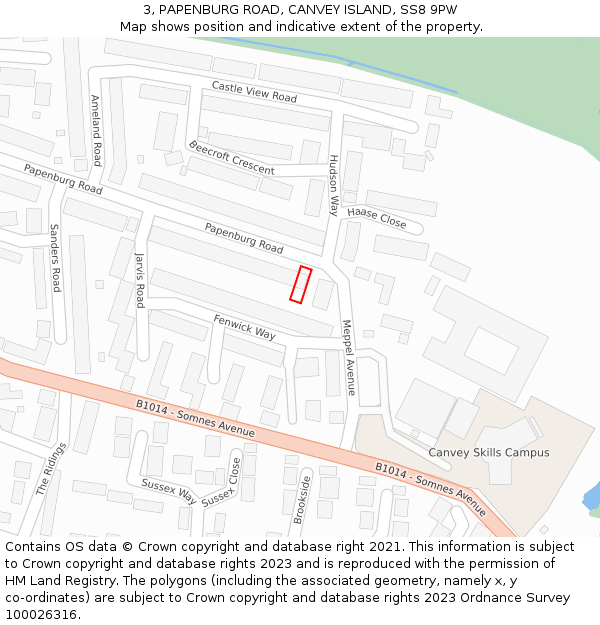 3, PAPENBURG ROAD, CANVEY ISLAND, SS8 9PW: Location map and indicative extent of plot