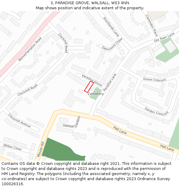 3, PARADISE GROVE, WALSALL, WS3 4NN: Location map and indicative extent of plot