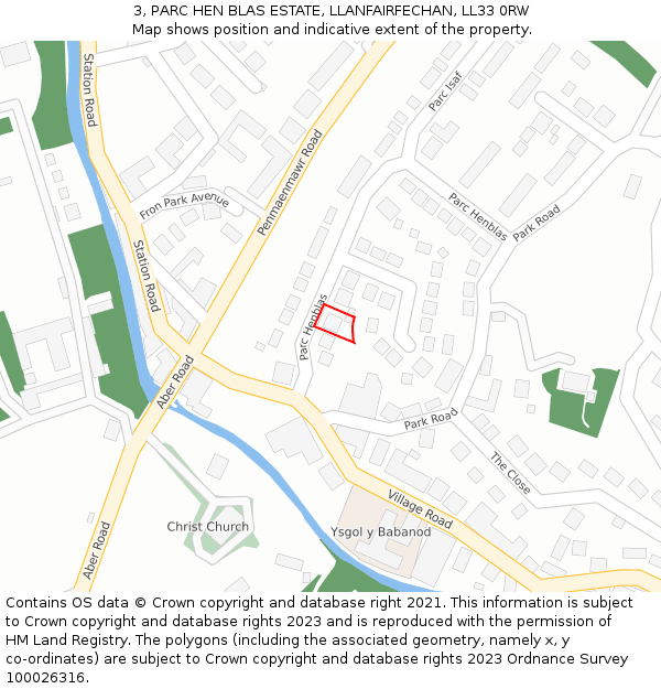 3, PARC HEN BLAS ESTATE, LLANFAIRFECHAN, LL33 0RW: Location map and indicative extent of plot