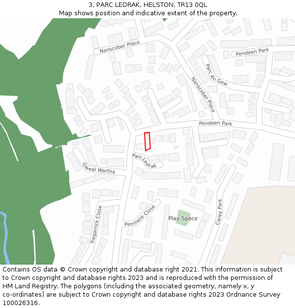 3, PARC LEDRAK, HELSTON, TR13 0QL: Location map and indicative extent of plot