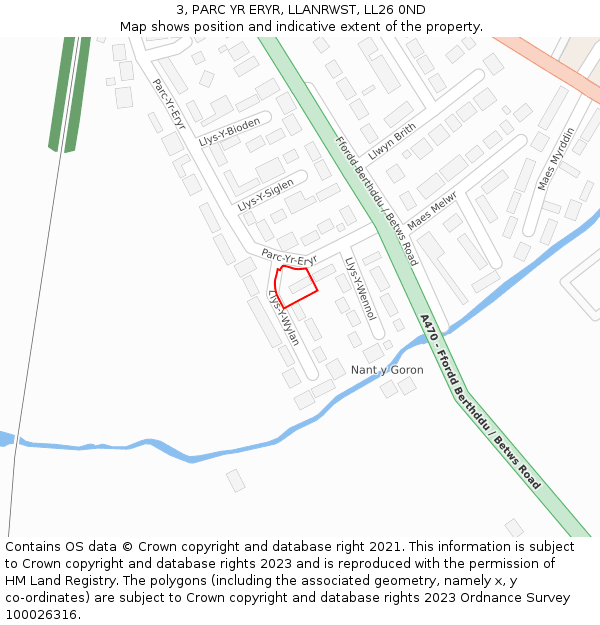 3, PARC YR ERYR, LLANRWST, LL26 0ND: Location map and indicative extent of plot