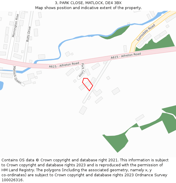 3, PARK CLOSE, MATLOCK, DE4 3BX: Location map and indicative extent of plot