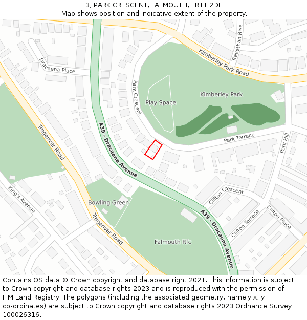 3, PARK CRESCENT, FALMOUTH, TR11 2DL: Location map and indicative extent of plot