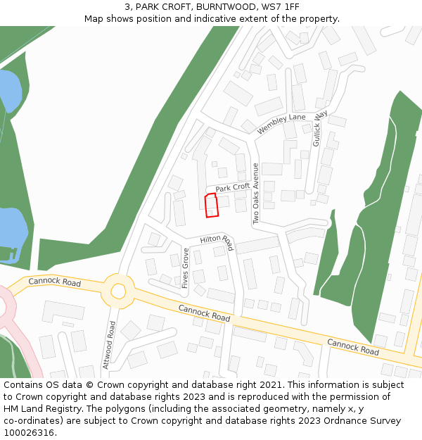 3, PARK CROFT, BURNTWOOD, WS7 1FF: Location map and indicative extent of plot