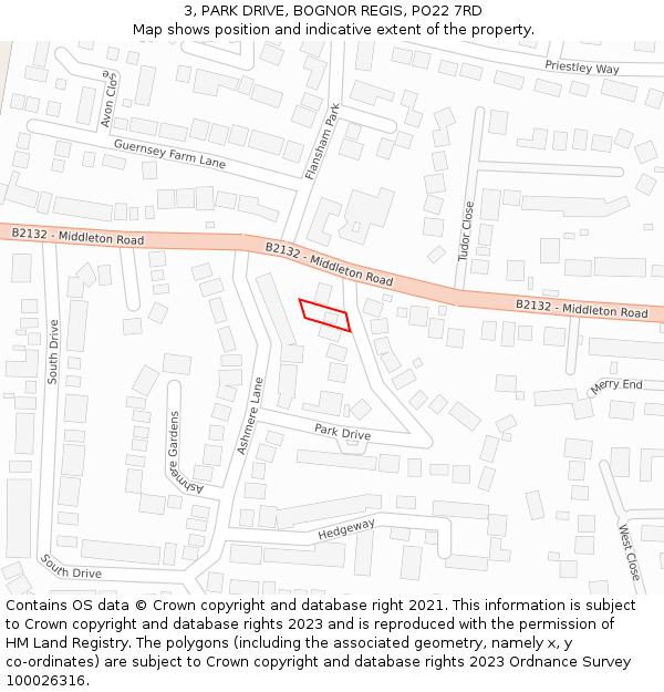 3, PARK DRIVE, BOGNOR REGIS, PO22 7RD: Location map and indicative extent of plot