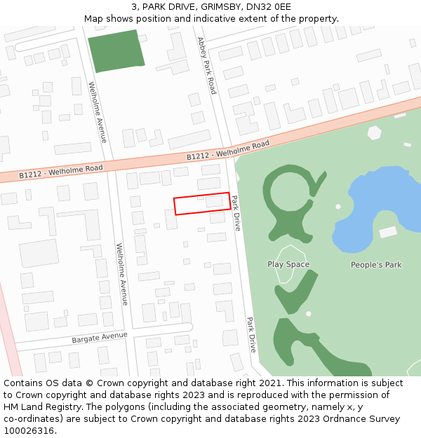 3, PARK DRIVE, GRIMSBY, DN32 0EE: Location map and indicative extent of plot