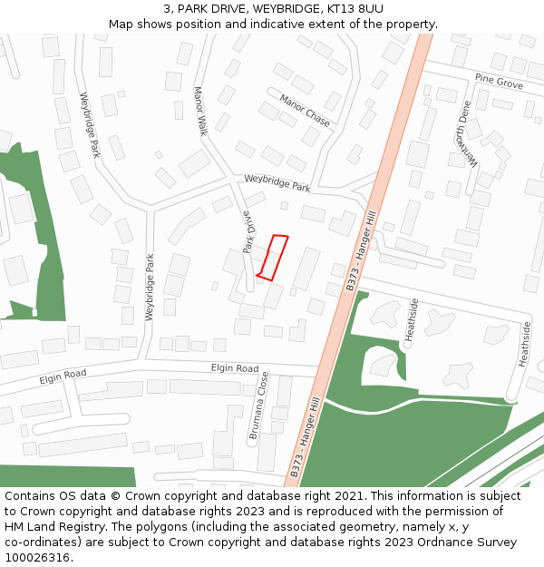 3, PARK DRIVE, WEYBRIDGE, KT13 8UU: Location map and indicative extent of plot