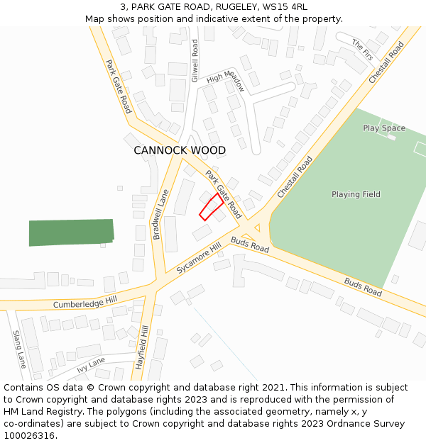 3, PARK GATE ROAD, RUGELEY, WS15 4RL: Location map and indicative extent of plot