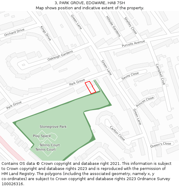 3, PARK GROVE, EDGWARE, HA8 7SH: Location map and indicative extent of plot