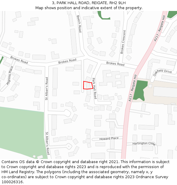 3, PARK HALL ROAD, REIGATE, RH2 9LH: Location map and indicative extent of plot