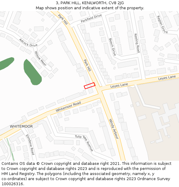 3, PARK HILL, KENILWORTH, CV8 2JG: Location map and indicative extent of plot