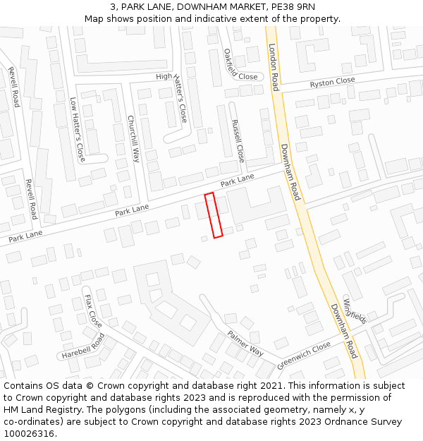 3, PARK LANE, DOWNHAM MARKET, PE38 9RN: Location map and indicative extent of plot